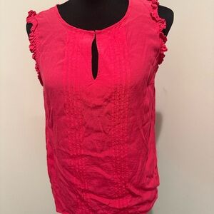 BODEN Clara Keyhole Magenta Tank Top Ruffle Sleeveless Pintuck Pleat Sz 8